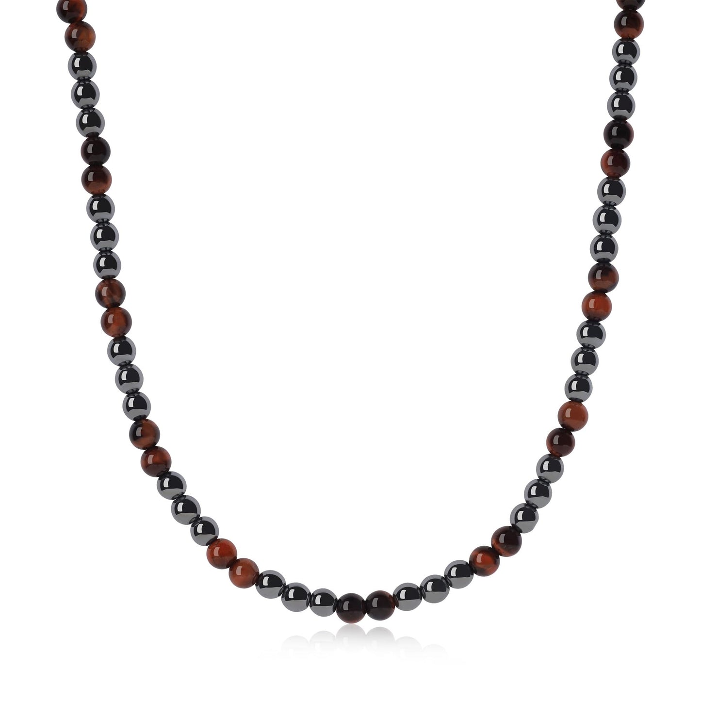 GAVU Stone Beaded Hematite Red Tiger Eye Necklace for Men 24"