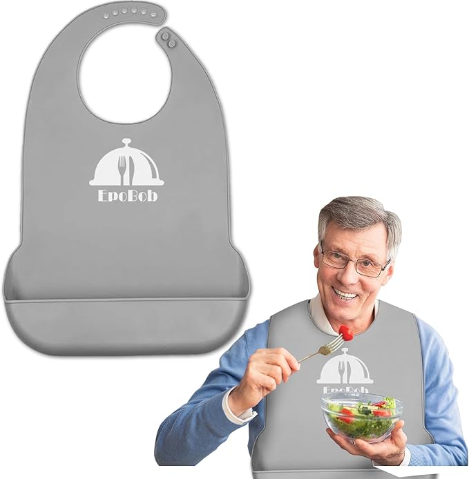 Silicone Adult Bibs with Crumb Catcher, Washable and Adjustable Adult Bibs for Elderly Men Women Seniors