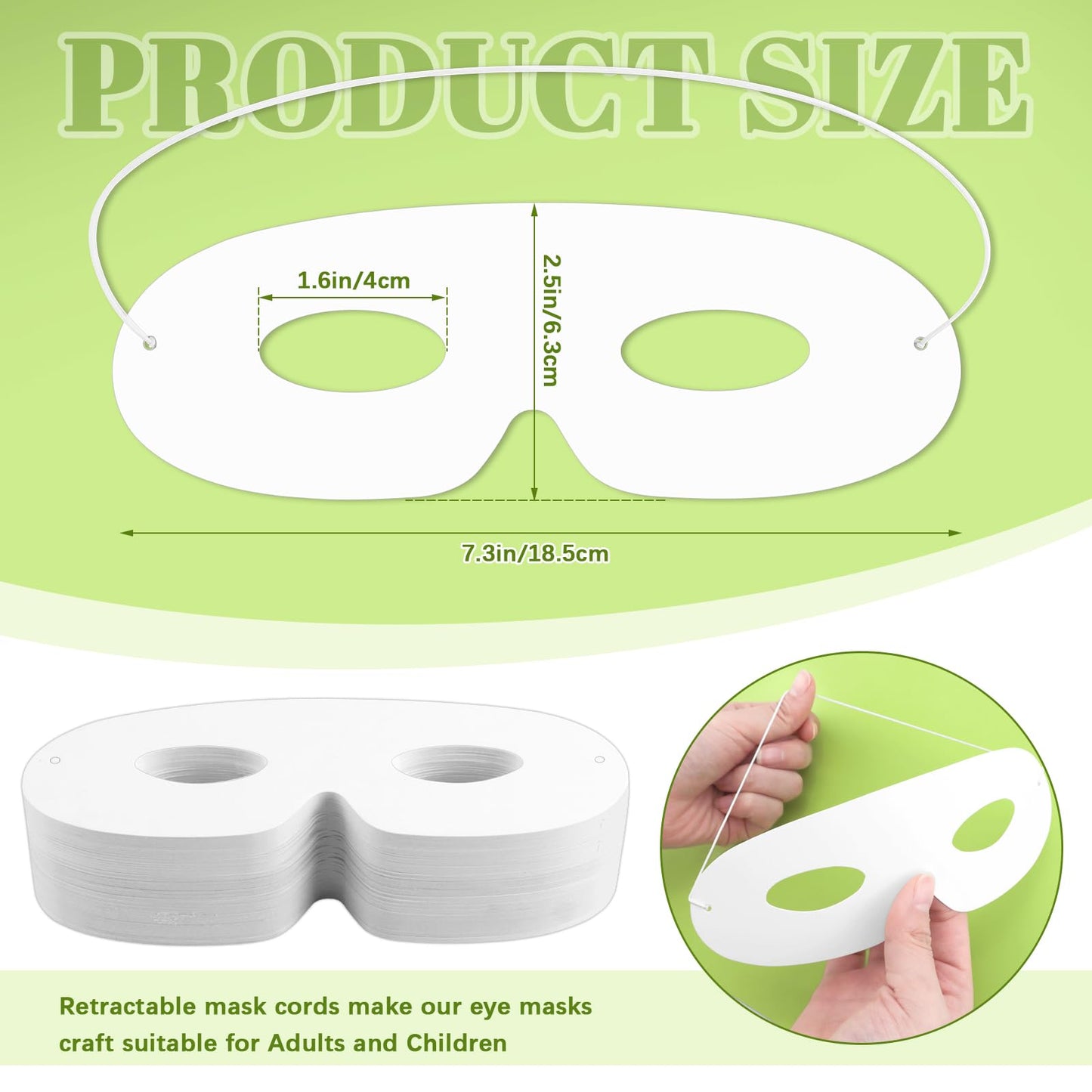 Tecmisse 100 Pack White Paper Eye Masks, Plain Masquerade Mask Blank Masks Decorate for Cos-Play, Halloween Party