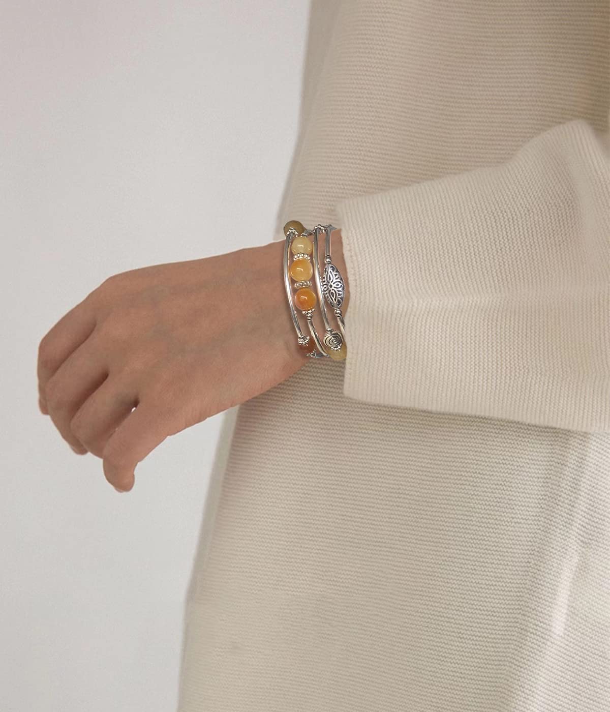 FULU AUTUMN Stackable Beaded Bracelets for Women Boho Wrap Silver Bracelet Layered Fashion Jewelry Gifts for Her(17-Yellow)