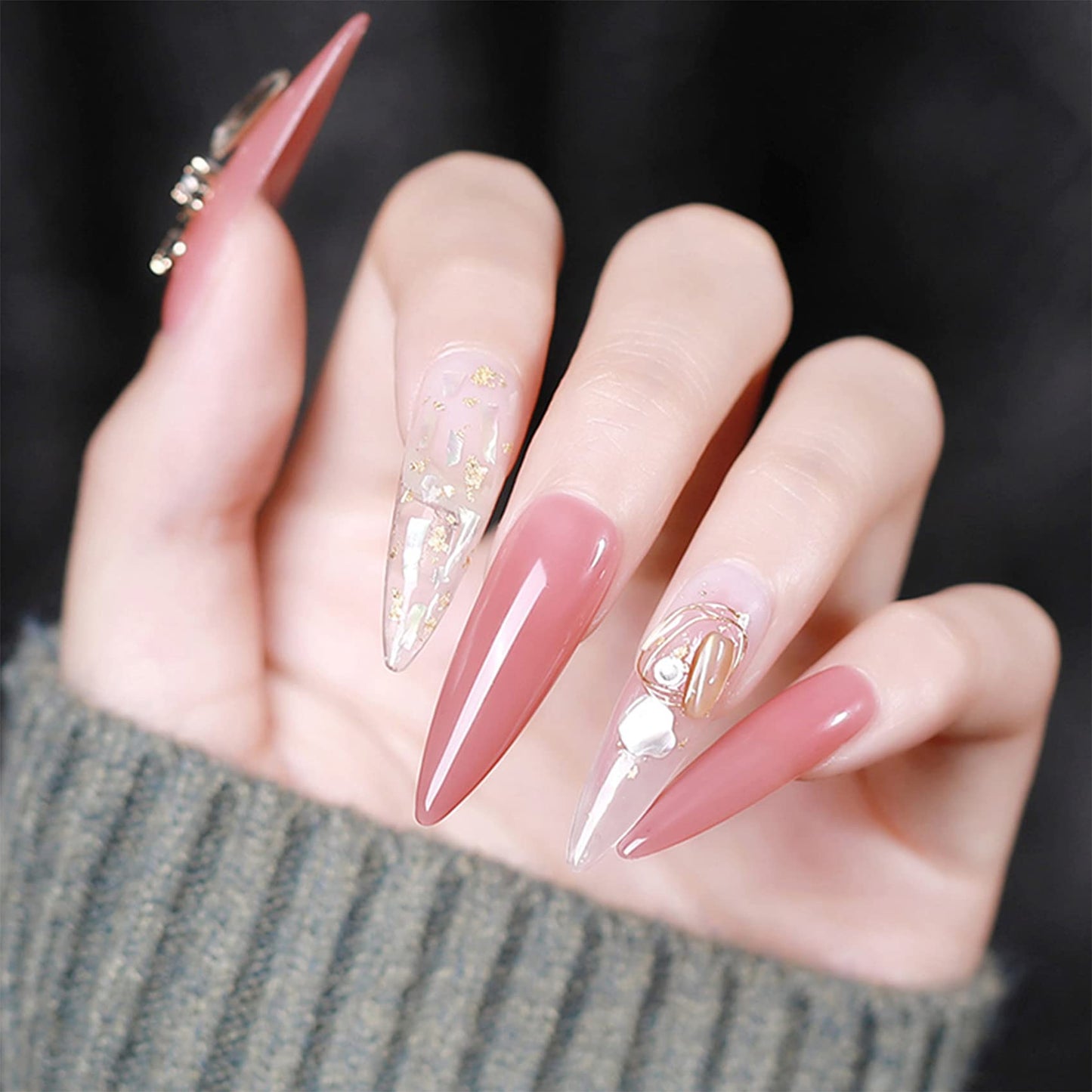 Press On Nails Set with 500pcs Long Stiletto Nail Tips Clear Full Cover 5pcs Nail Glues 1pcs Nail File with Case False Nail Fork Nail Kit Acrylic Nail Kit