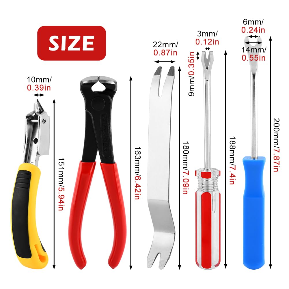 5Pcs Upholstery Staple Remover Tools Set with Nail Puller Pliers End Cutting Pliers Staple Puller Tack Lifter Fastener Remover for Furniture Floor Wall Car Photo Frame