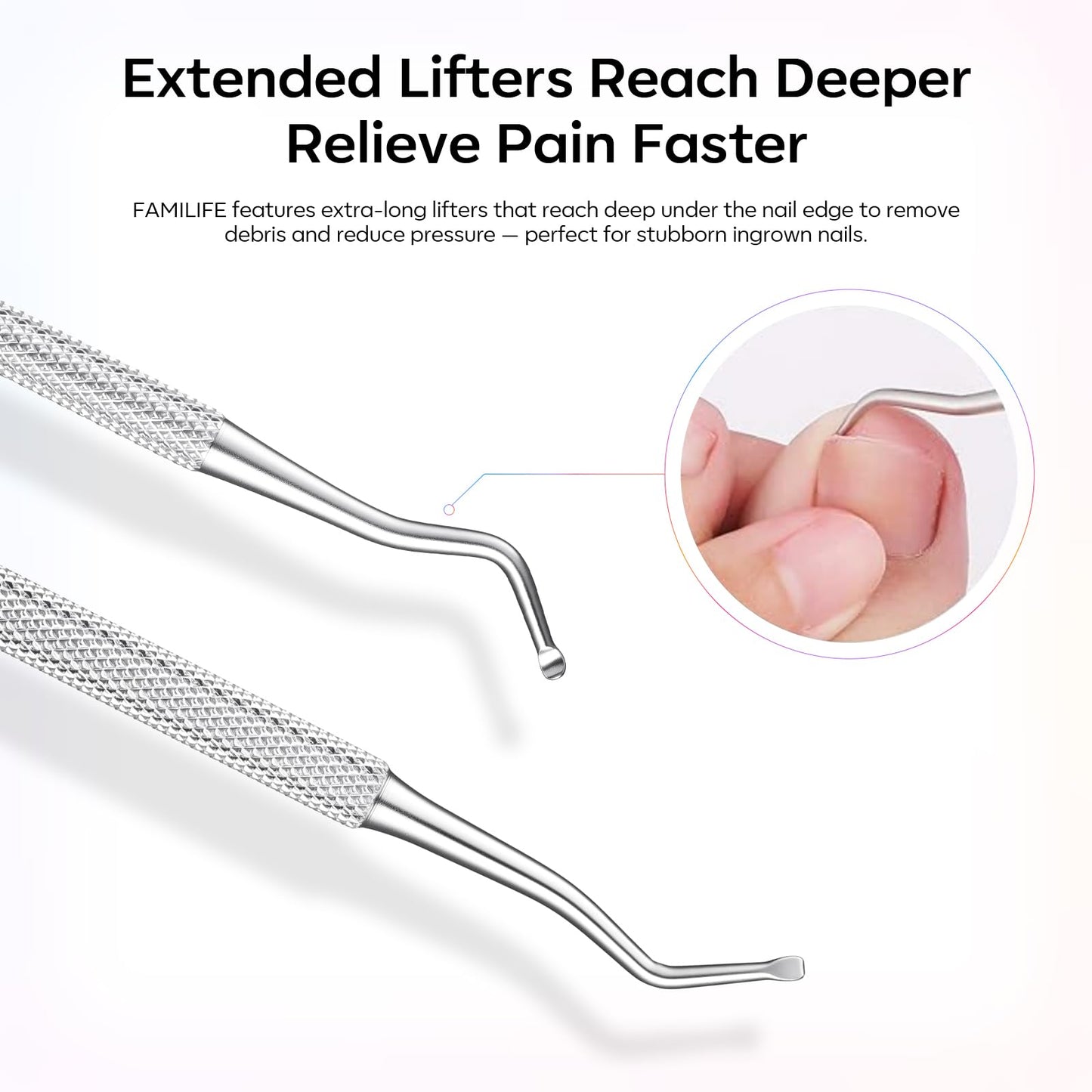 FAMILIFE Stainless Steel Pedicure Kit with Ingrown Nail Lifters, Precision File & Clipper, Multi-Use Cuticle Nippers and Trimmer for Home Foot Grooming and Correction
