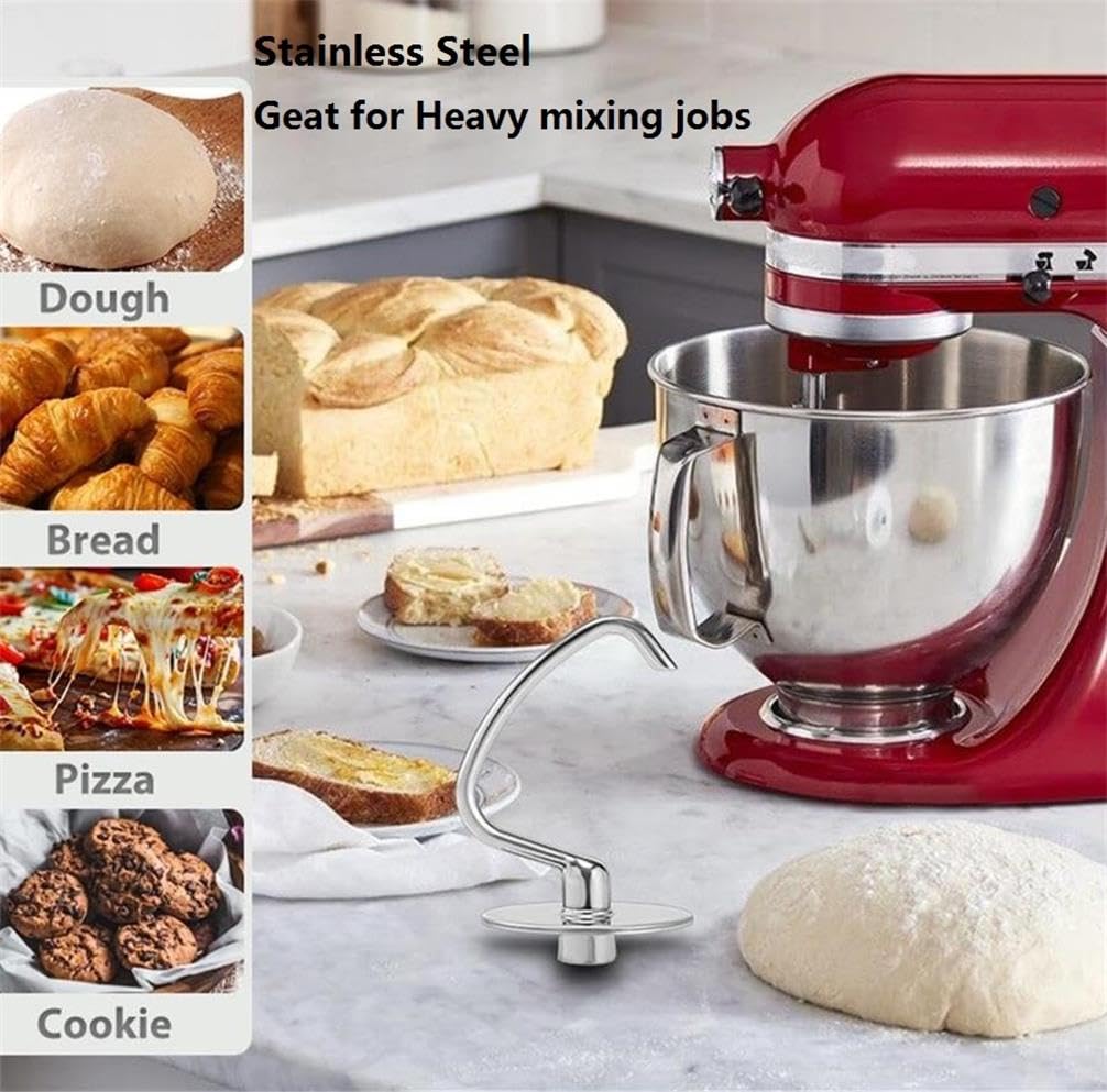 FavorKit Dough Hook for KitchenAid Tilt-head and 4.5-5.0 Quart Mixers, Polished Stainless Steel Dishwasher Safe Kneading Attachment for Bread,Pasta, Pizza...