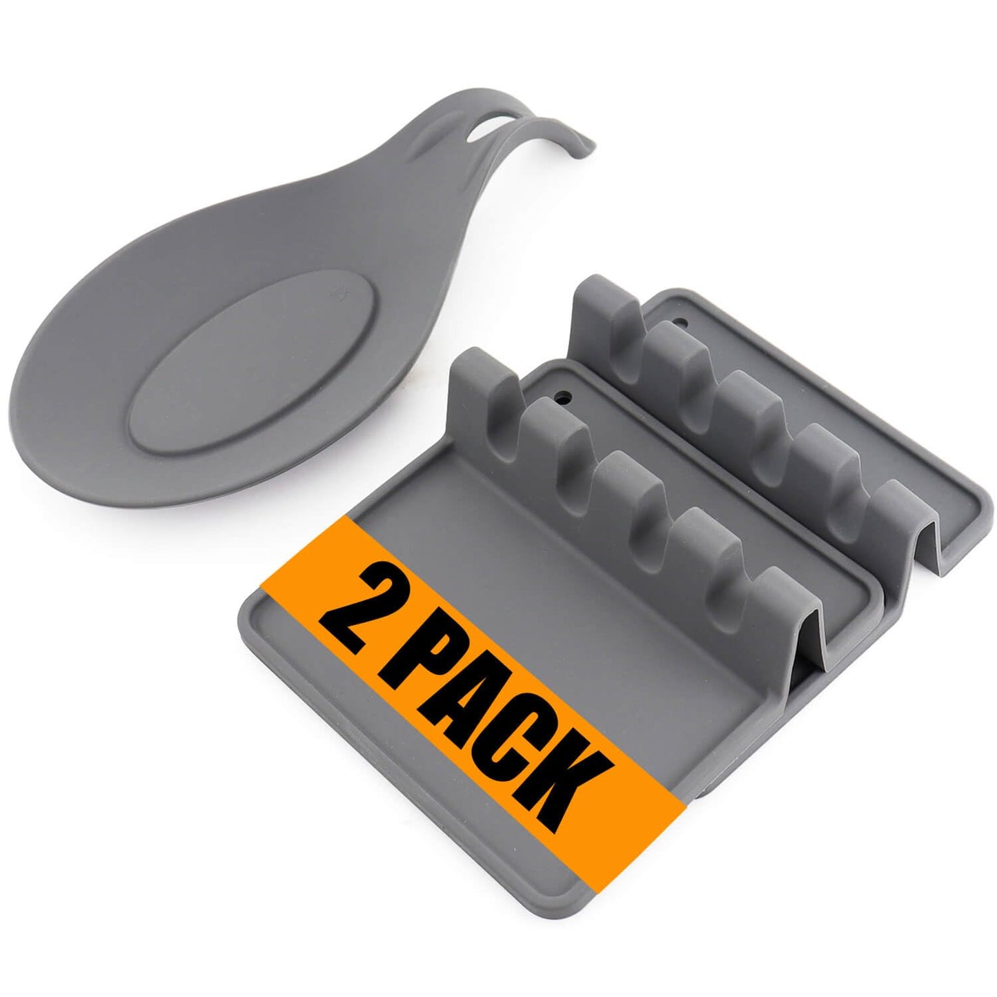 Kitchen Silicone Utensil Rest with Drip Pad-BPA-Free, Durable Spoon Rest-Heat-Resistant Spoon Rest for Stove Top - Kitchen Gadgets &Grill Utensil Holder-Grey 3 Pcs