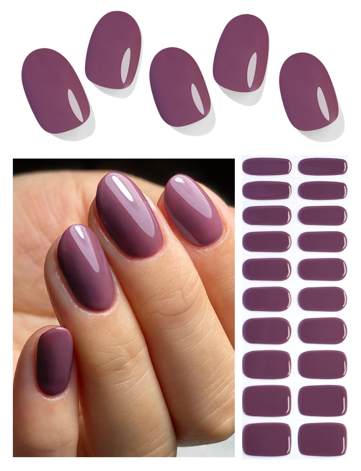 Semi Cured Gel Nail Strips, 20pcs Gel Nail Stickers UV, Semi Cured Gel Nail Wraps for Home Nails DIY (Jelly Plum)