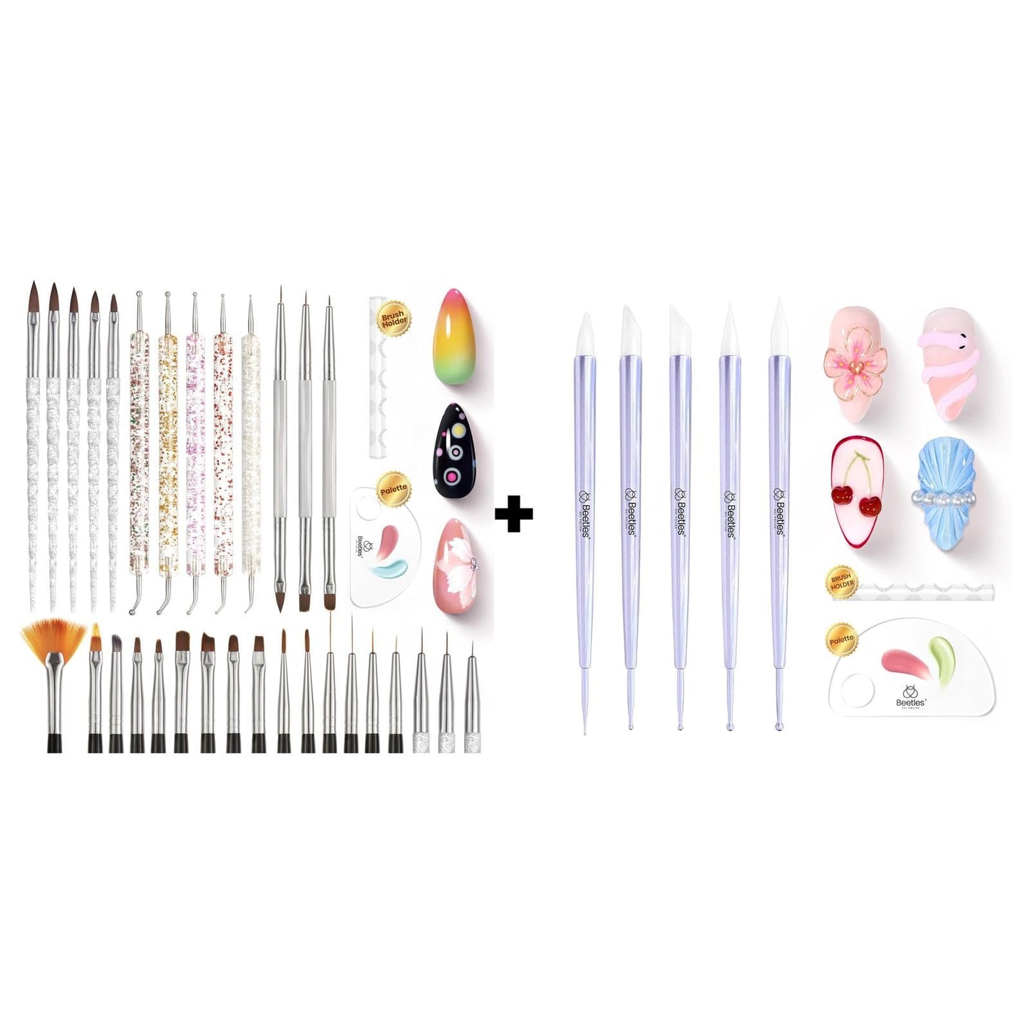 Beetles 31pcs Nail Art Brushes & 5PCS Nail Art Dotting Tools Nail Art Sculpture Pen, Dual-Head Resin Na