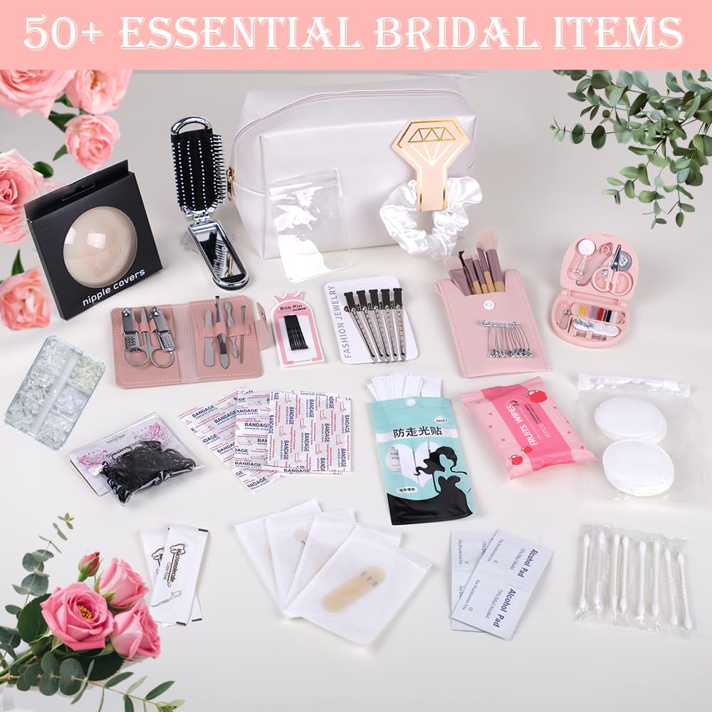 Emergency Kit for Women – Mini Emergency Kit with 50+ Bridal Suit Essentials, Purse Essentials Kit, Wedding Day Survival Kit, Emergency Bride Kit, Women’s Emergency Kit, Wedding Survival Kit