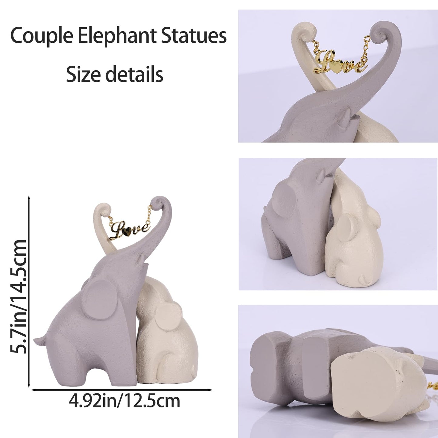 DOVDOV Gray Couple Elephant Statue, Modern Art Love Elephant Decor, Heart-Shaped Elephant Sculpture Suitable for Living Room, Bedroom, Office, Bookshelf, and Tabletop Decoration.(D)