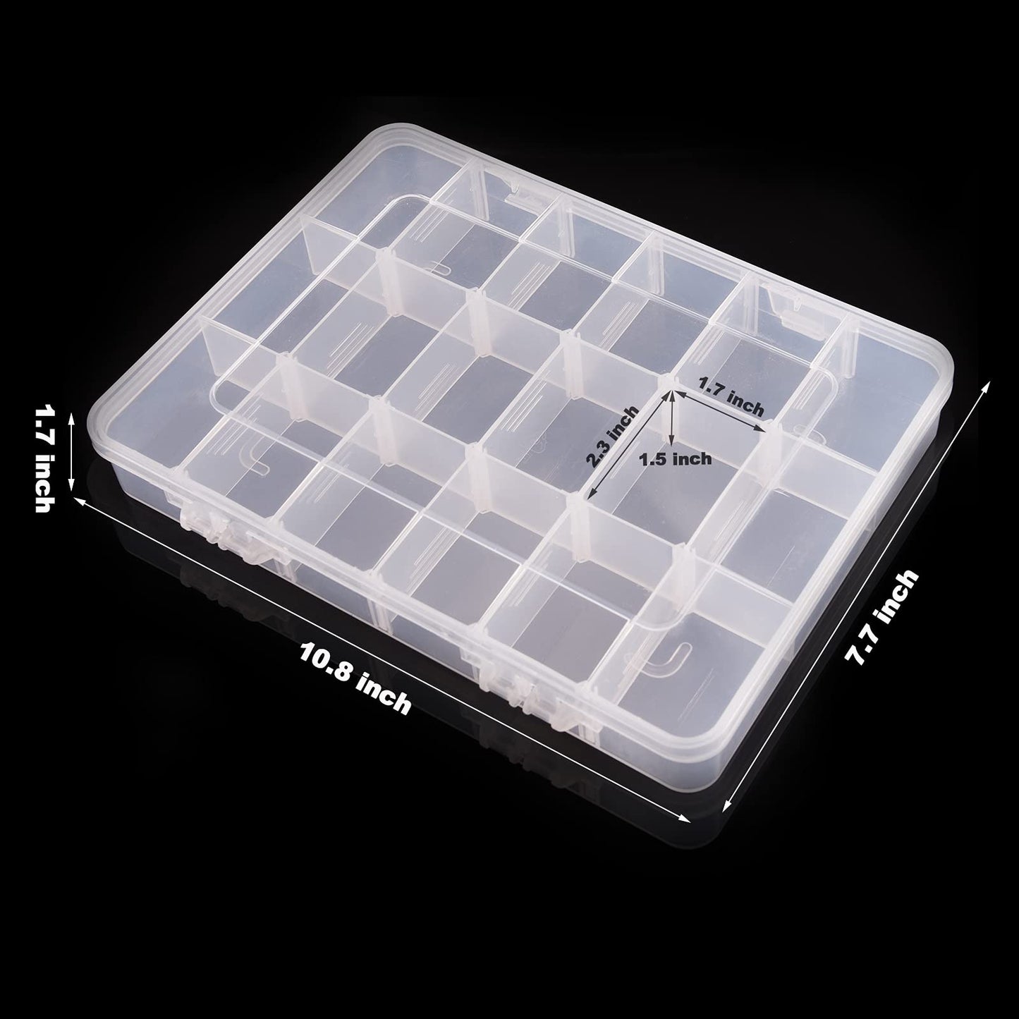 Exptolii 18 Grids Plastic Organizer Box with Dividers, Clear Compartment Container Storage for Washi Tapes Beads Crafts Jewelry Fishing Tackles, Size10.8 x 7.7 x 1.7 in