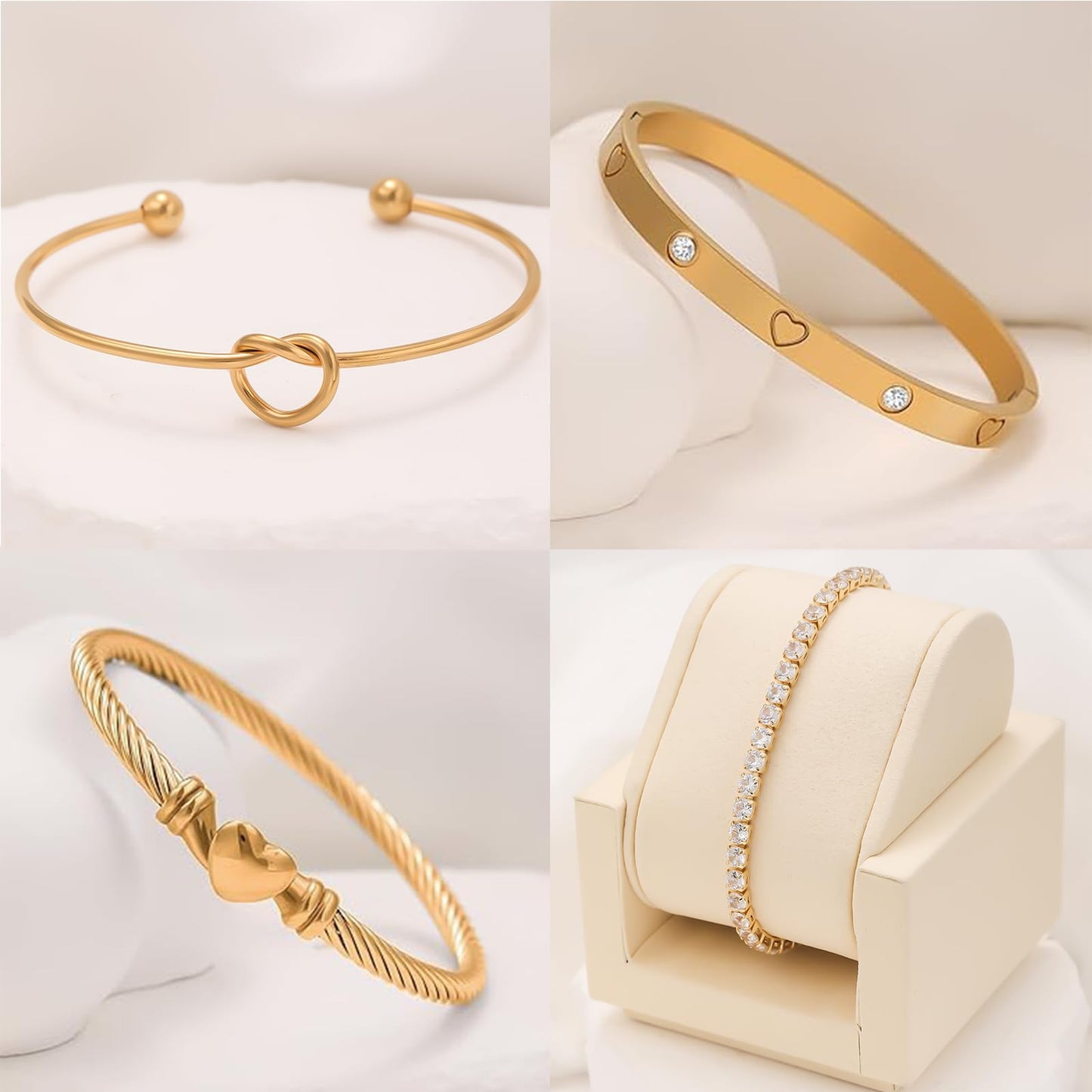 FAFUGA 18 K Gold Plated Love Bangle Bracelet Stack Cuff Jewelry for Women Jewelry Set for Women Gift with Box (style10)