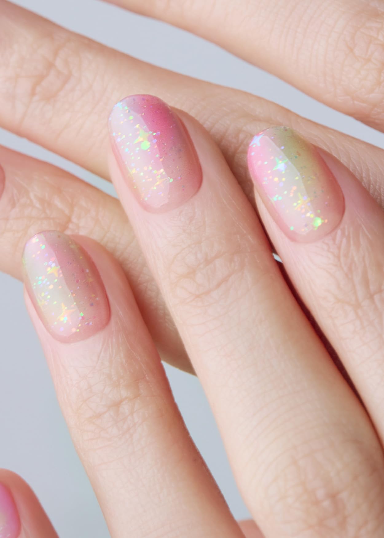 ohora Semi Cured Gel Nail Strips (N Rainbow Bomb) - Rainbow, Ombre, Works with Any UV/LED Lamps, Salon-Quality, Long Lasting, Easy to Apply & Remove - Includes 2 Prep Pads, Nail File & Wooden Stick
