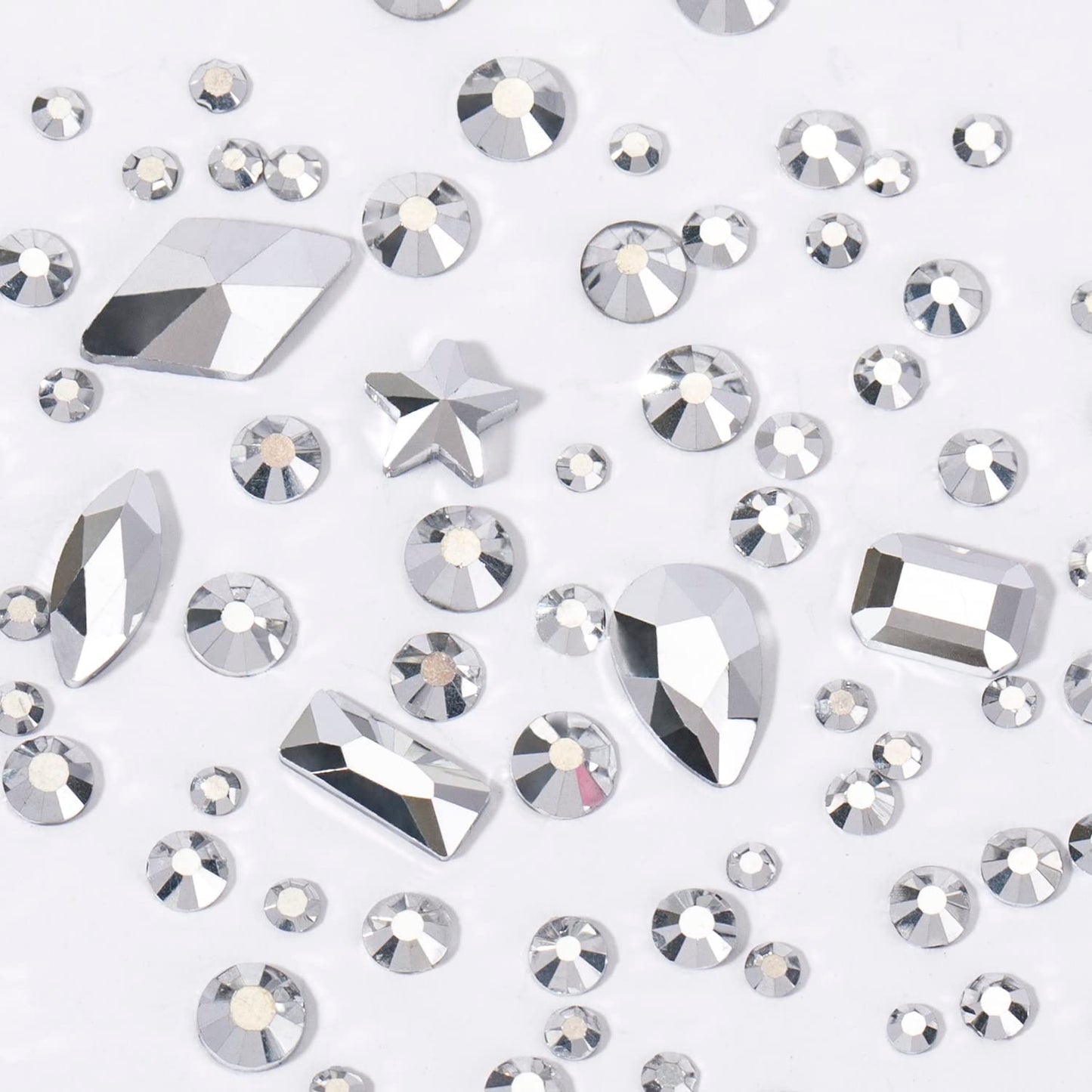 DZHILHMX Nail Rhinestones - 4300pcs Mine Silver, Multiple Shape Gems, Flat Back Rhinestones, with Kit and Glue Gel, for Nail Art