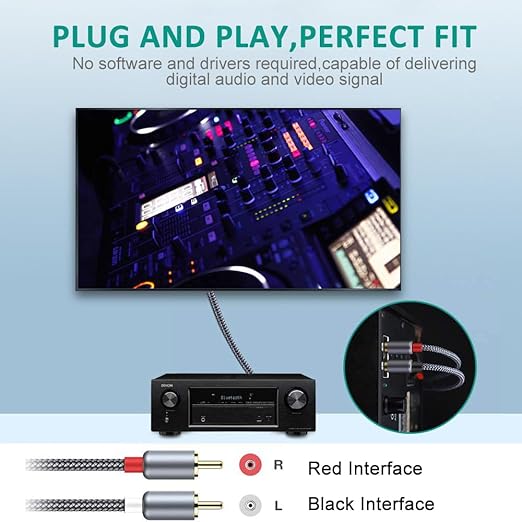 RCA Cable, Goalfish 2RCA Male to 2RCA Male Stereo Audio Cables【2-Pack/4ft, Hi-Fi Sound, Shielded】Braided RCA Stereo Cable for Home Theater, HDTV, Amplifiers, Hi-Fi Systems, Car Audio, Speakers (Grey)