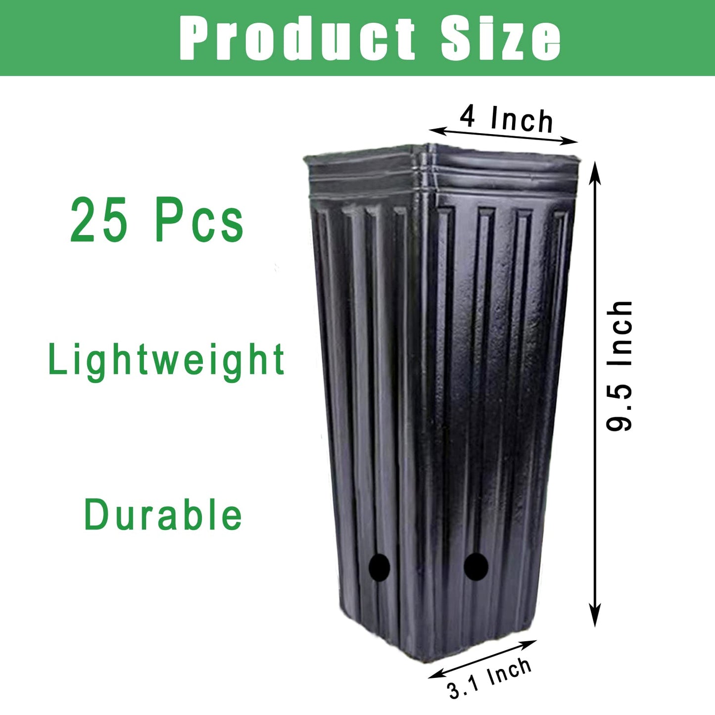 Miewslan 25 Pcs Plastic Deep Plant Nursery Pots, 9.8" Tall Tree Pots Black Deep Seedling Container Pots with Drainage Holes for Indoor Outdoor Garden Plants (25 Pcs)