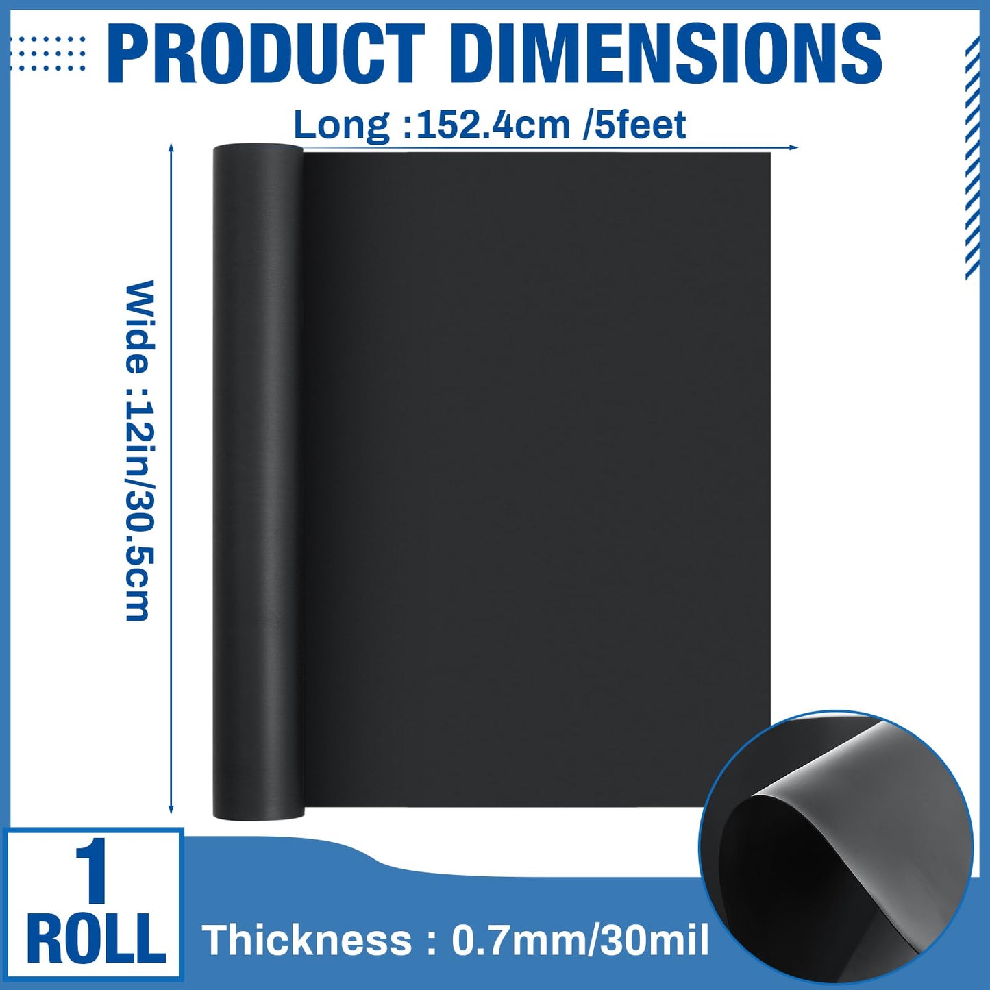 Amylove 12" x 5 ft Extra Large Magnetic Sheets Roll for Crafts, 30 Mil Black Flexible Vinyl Non Adhesive Cuttable Backing Sheet for Die Arts Refrigerator Metal Storage