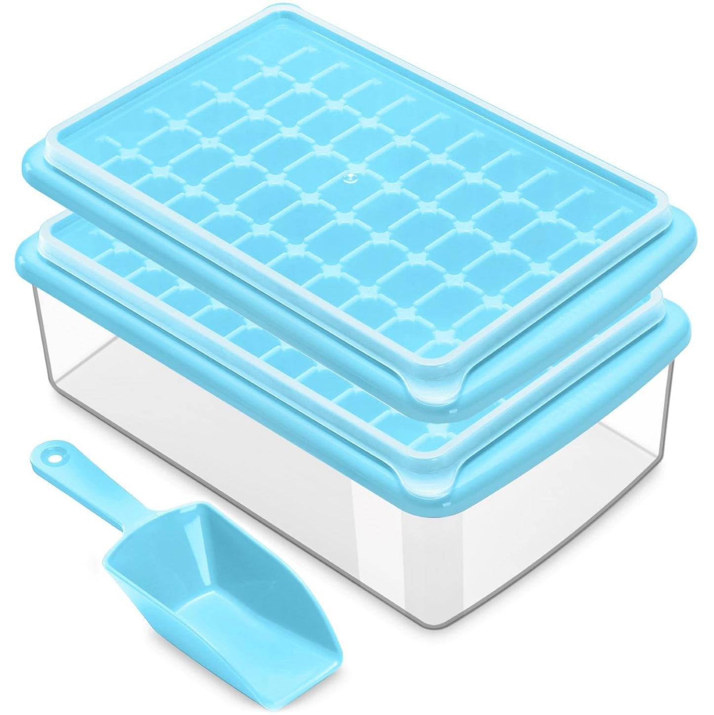 ARTLEO 2Pack Ice Cube Tray with Lid and Bin for Freezer, Easy Release 55 Mini Ice Cube Tray with Cover, Storage Container, Scoop, Flexible Durable Plastic Nugget Ice Cube Mold & Bucket, BPA Free