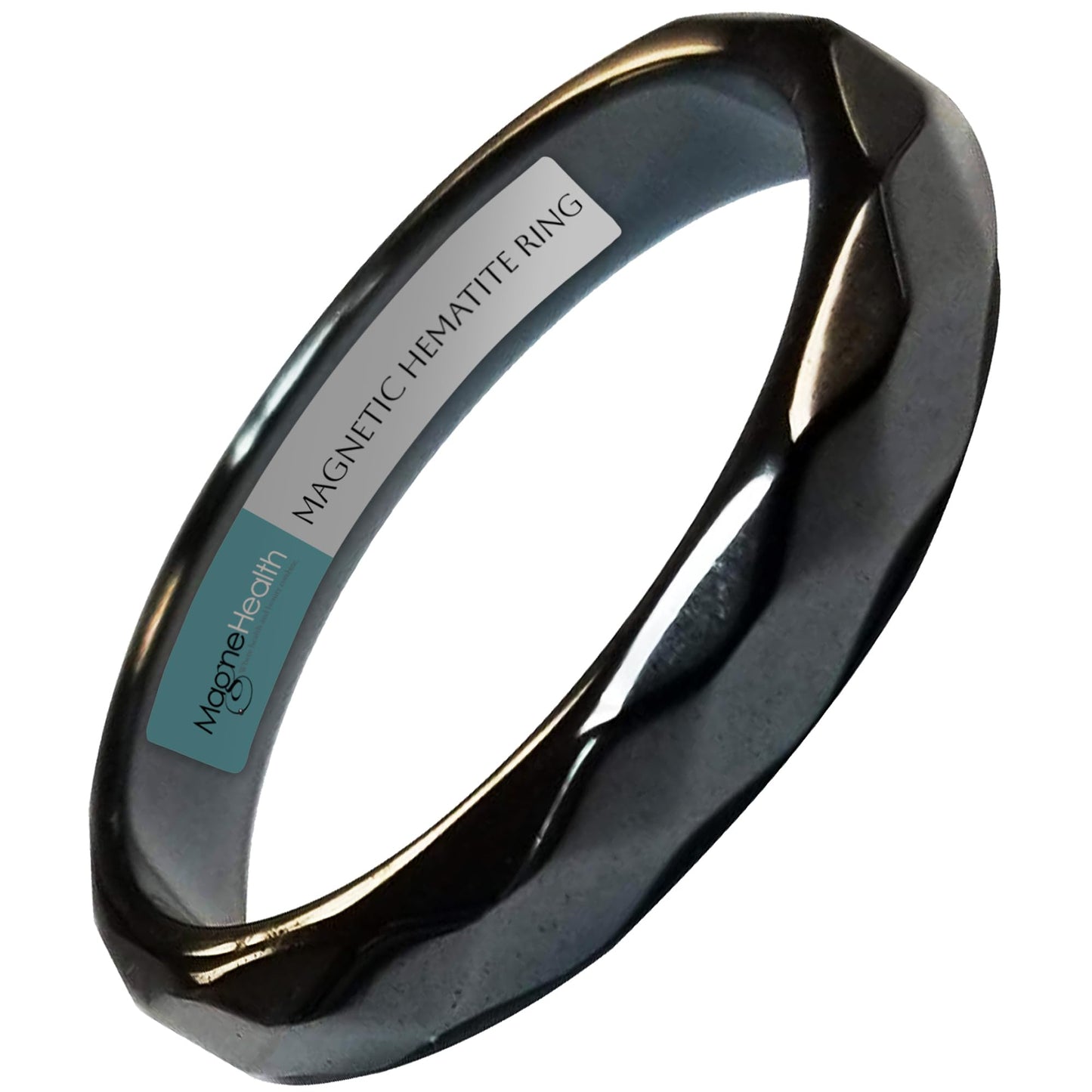 MAGNEHEALTH Hangover Ring, Thin Beveled Magnetic Hematite Band Ring, Hematite Band in Beveled Design for Magnetic Acupuncture Ring - Size 6