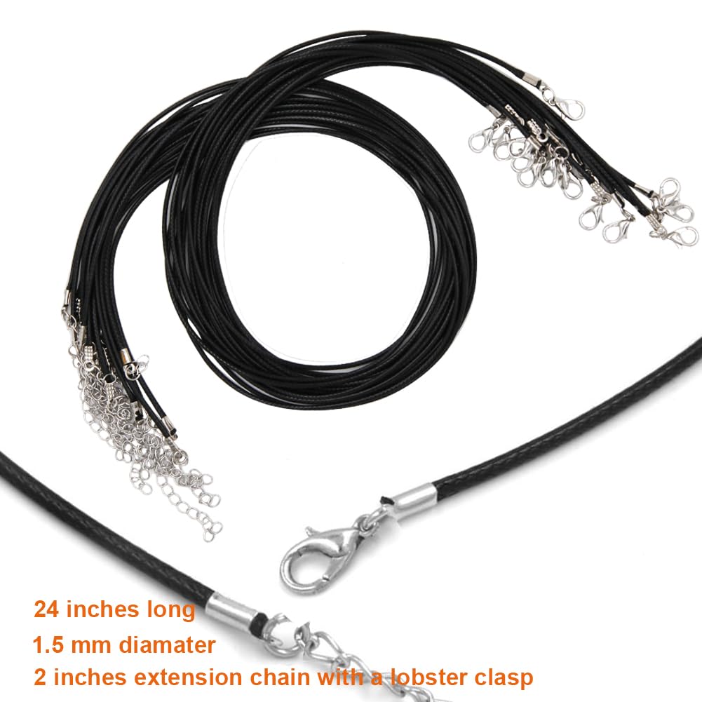 EuTengHao 120Pcs Necklace Cord Bulk, Black Waxed Necklace Cord String for Jewelry Necklace Bracelet Making (24 inch Length,1.5mm Width)