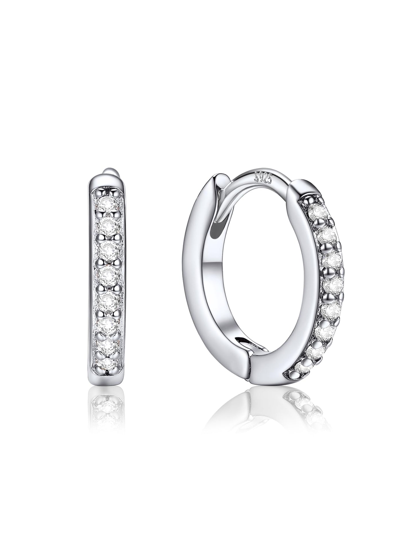 Silver Hoop Earrings For Women Cubic Zirconia Hoops Earring Hypoallergenic 8mm Tiny Huggie Jewelry Non Tarnish Cartilage Piercing Waterproof Ear Earings