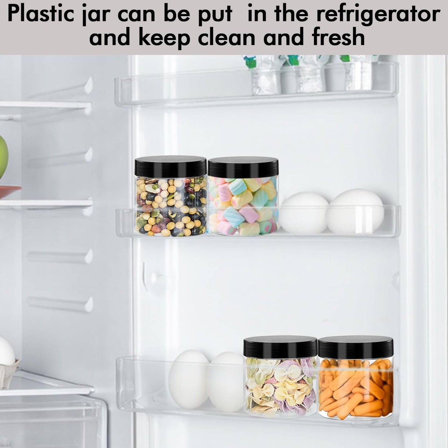 WYIPOLZI 12oz Plastic Jars with Lids, 24 Pack Clear PET Jars Containers with Black Lids, Leakproof Round Plastic Storage Jar with Pen & Labels for Dry Food Storage, Candy, Crafts