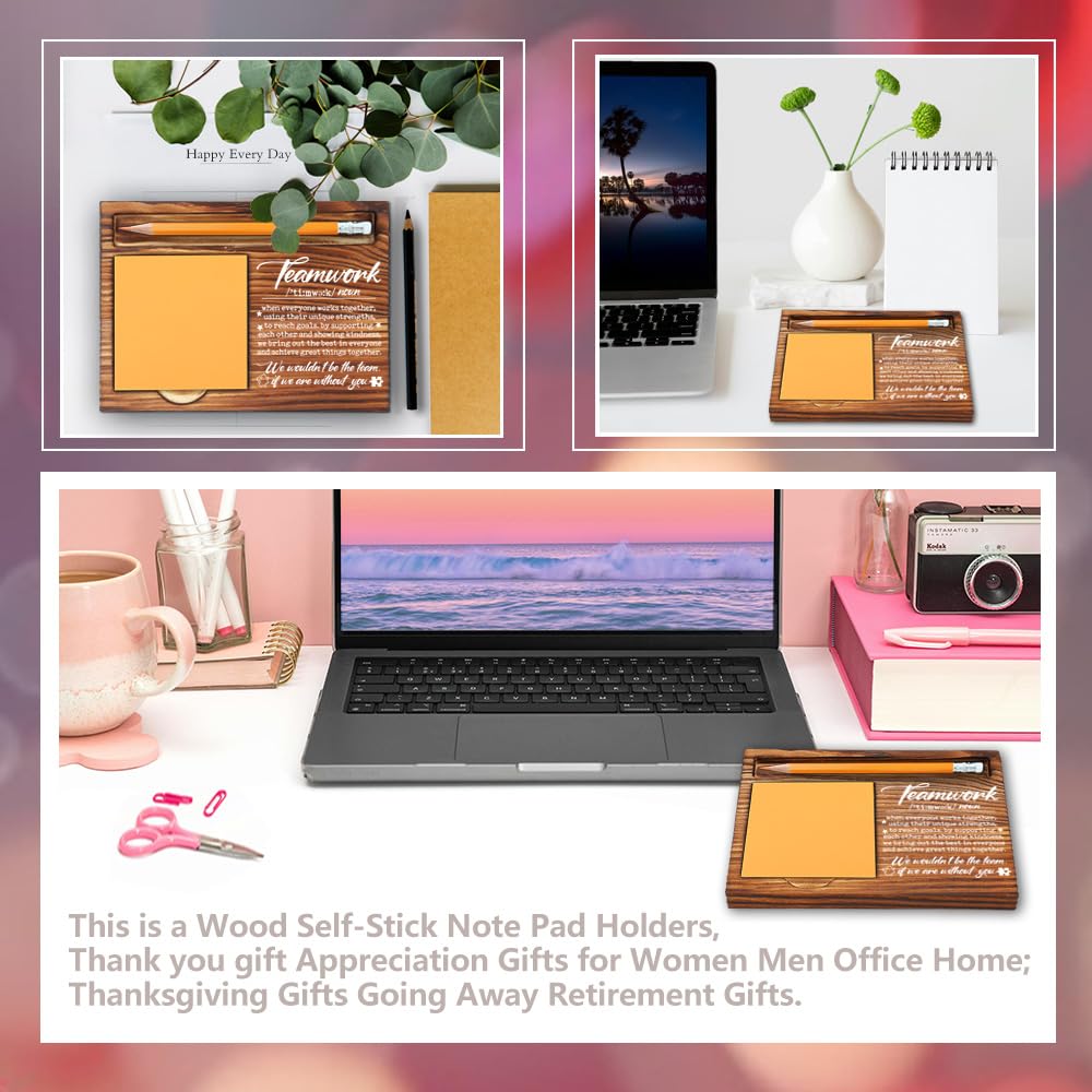 Teamwork Appreciation Gift for Coworkers Work Friends Project Manager, Office Recognition Gift for Employees Team Aides Members, Farmhouse Wood Motivational Self-Stick Note Pad Holders-LBB163