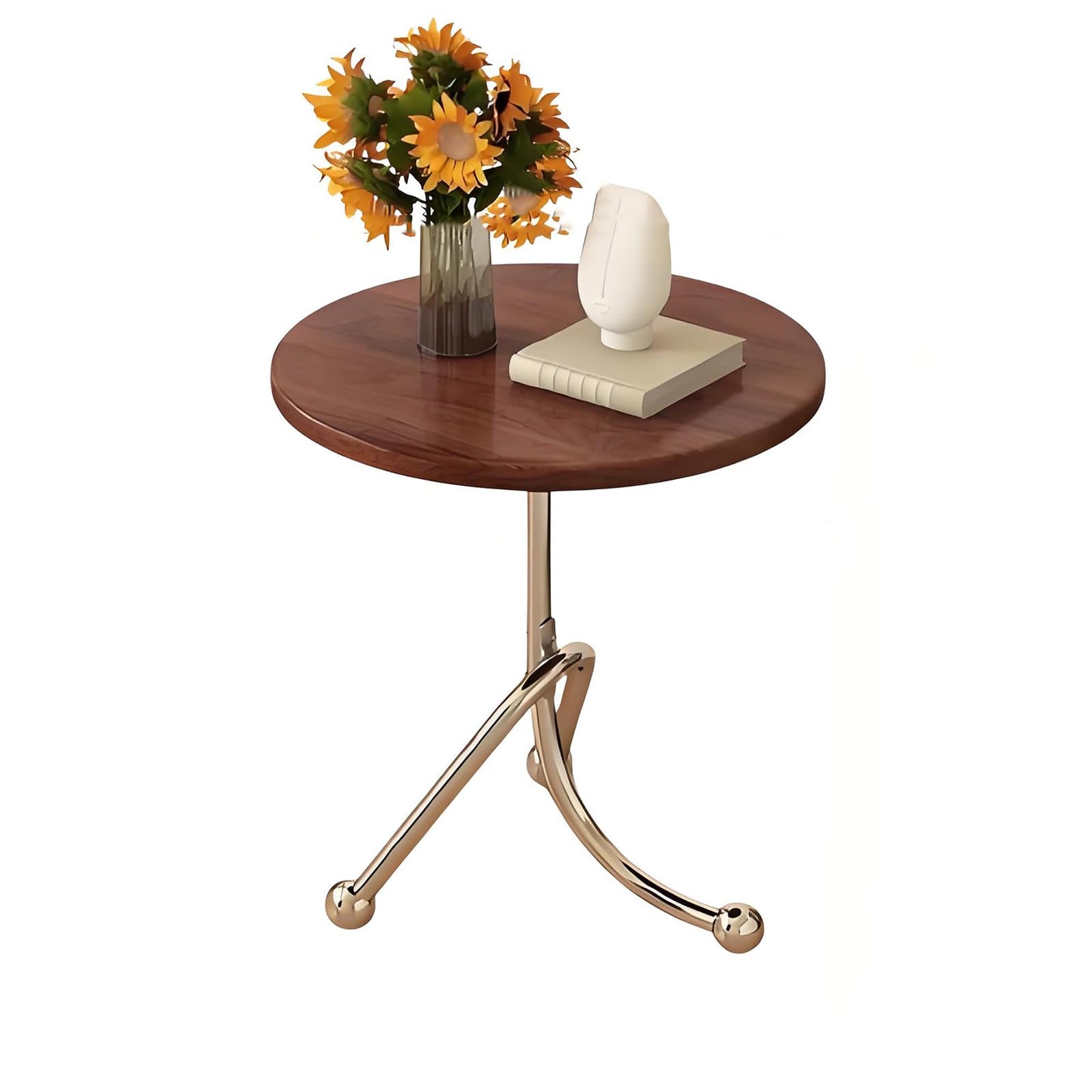 FUNEWBO Sturdy Small Round Side Table with Stylish Stand,Small End Table,Modern Nightstand for Living Room,Bedroom Plant Stand Indoor Outdoor(H:15.7in, Brown)