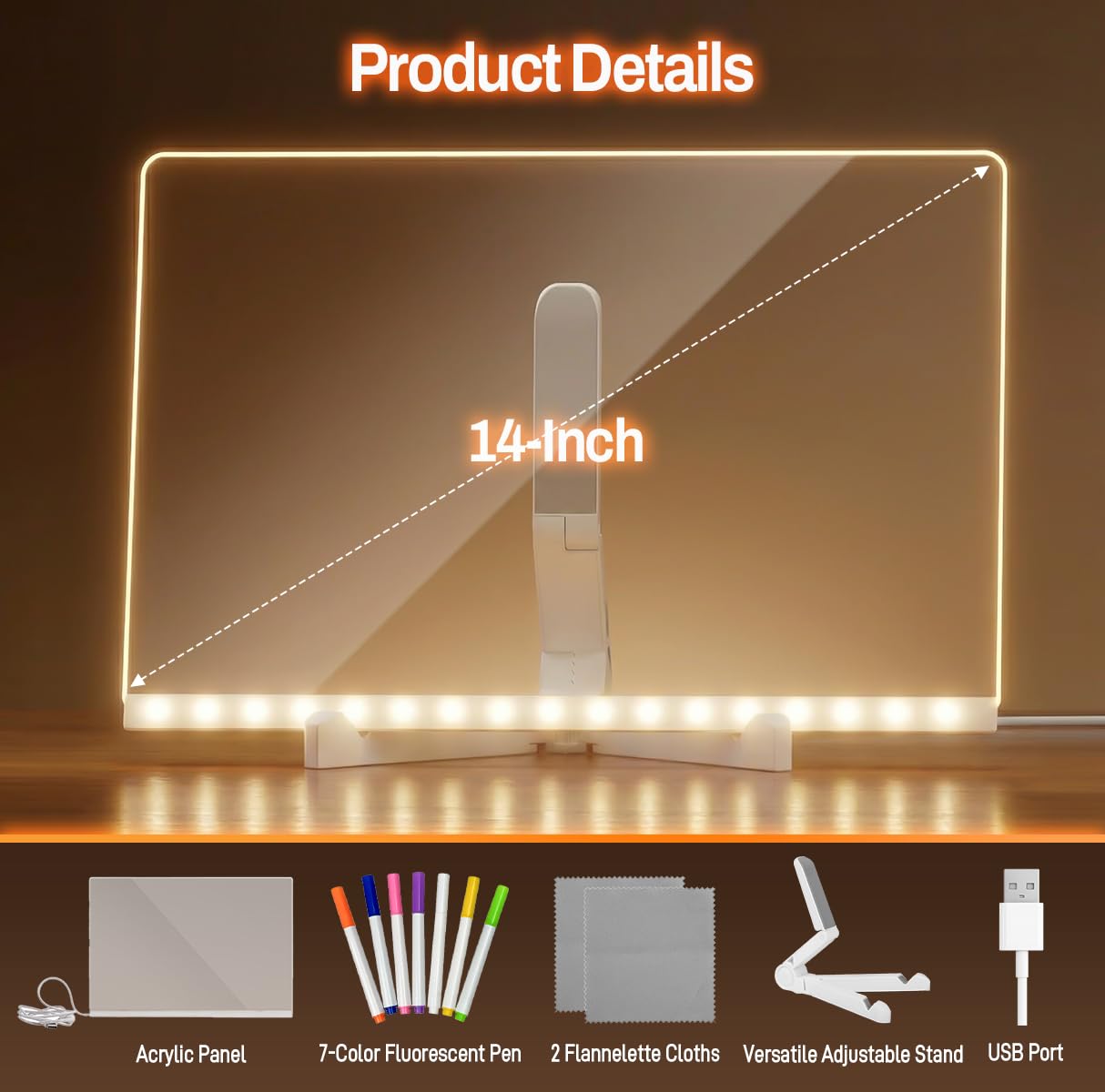 Conatu Acrylic LED Drawing Board for Kids, Acrylic Dry Erase Light-Up Drawing Board with Stand, Markers & Wipes, Erasable Reusable Board for Kids Learning, Ideal Gift for Birthday