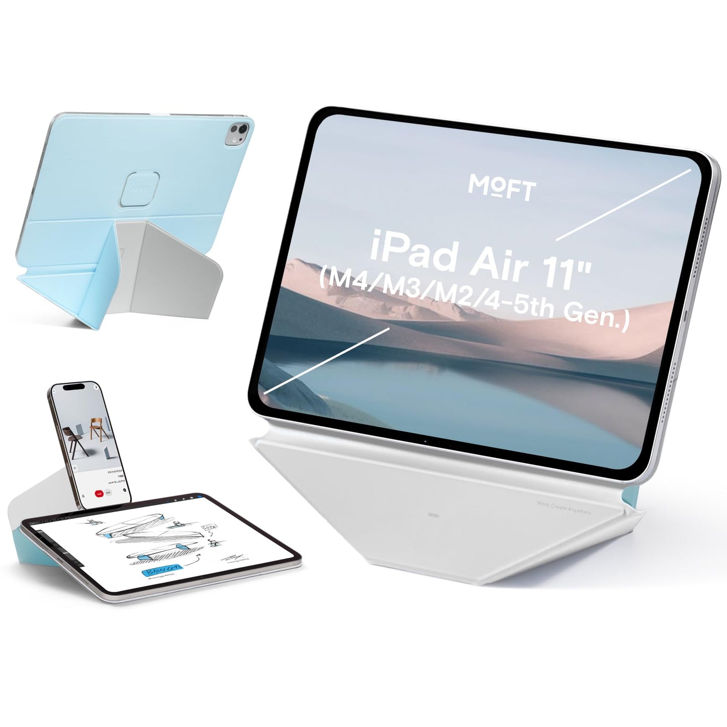 MOFT Dynamic Folio Tablet Stand Compatible with iPad Air 11"(M4 2026/M3 2025/M2 2024)&iPad Air 10.9"(5th 2022/4th 2020),Slim Magnetic Tablet Holder with 20+ Viewing Angles, Soothing Mist x Misty Cove