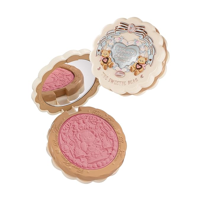 Flower Knows The Sweetie Bear Collection Silk Satin Blush,Seamless Soft Blendable Pressed Powder Pink Blush,Long Lasting Formula for Shimmery Radiant Glow,0.18 Oz(01 Shimmer Soufflé)