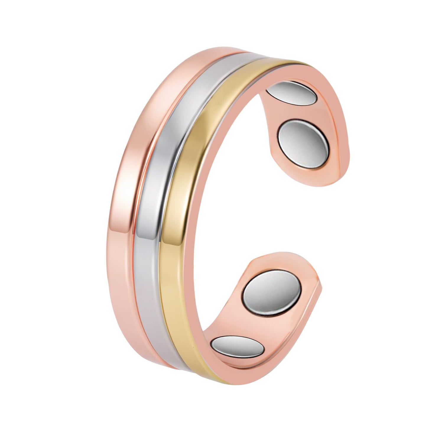 MagSølv Copper Rings for Women, Pure Copper Adjustable Magnetic Ring with 4 Magnets, Three Color Gold Jewelry