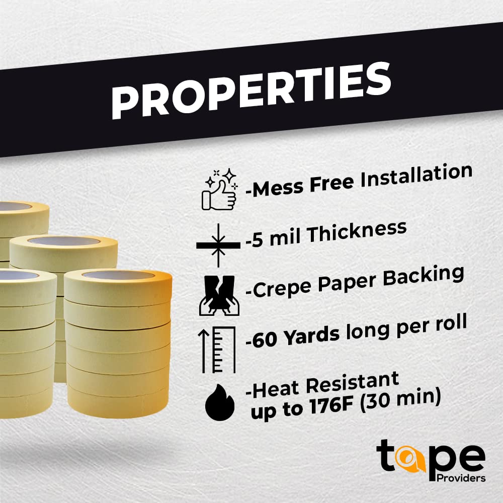 WOD MT5 Masking Tape 1/2 inch for General Purpose/Painting - Pack of 18 Rolls - 60 Yards per roll