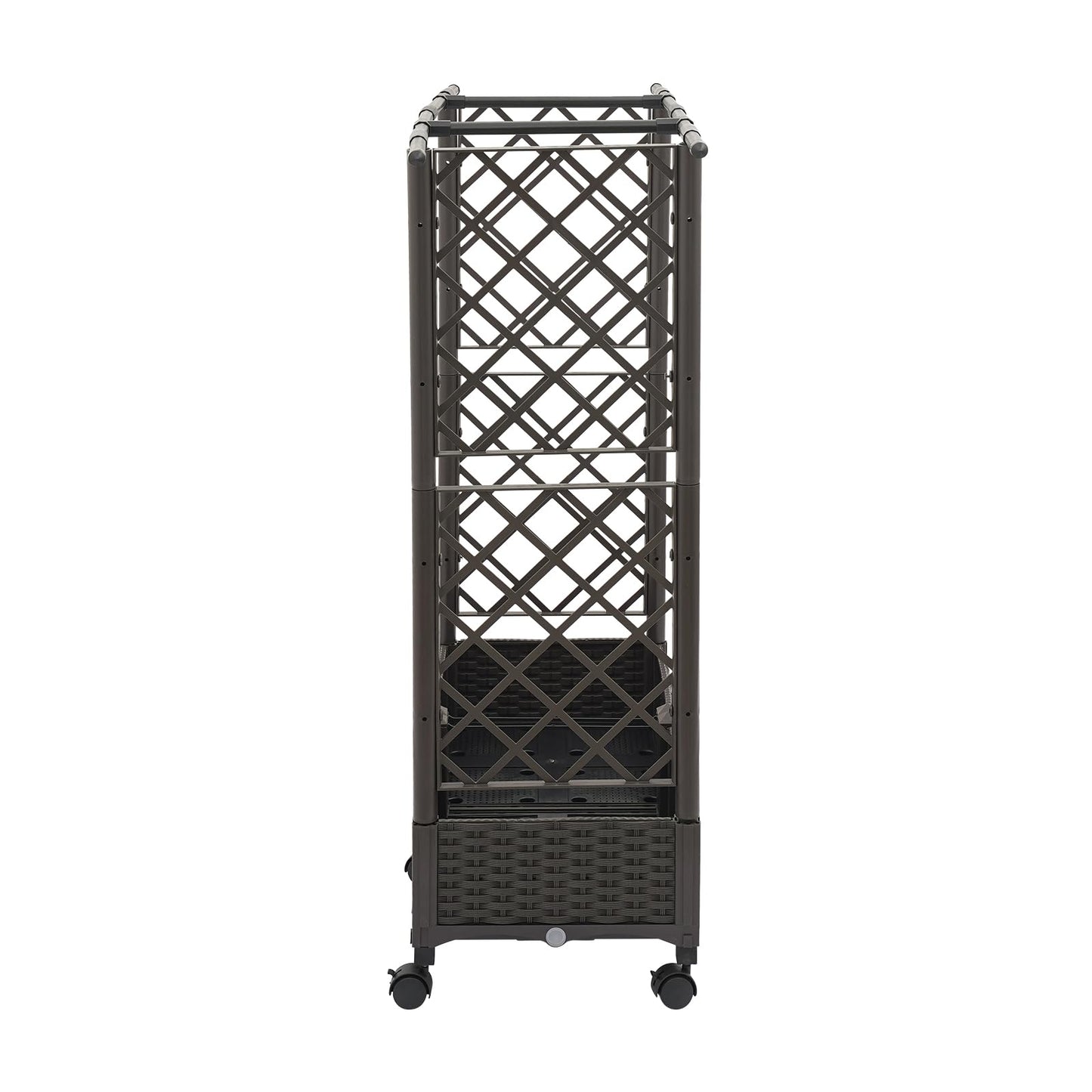 Tapischion Planter Garden Box with Trellis, 6 Wheels & Hanging Rods - 80cm Large Vertical Gardening Box for Balcony, Patio, Outdoor Brown