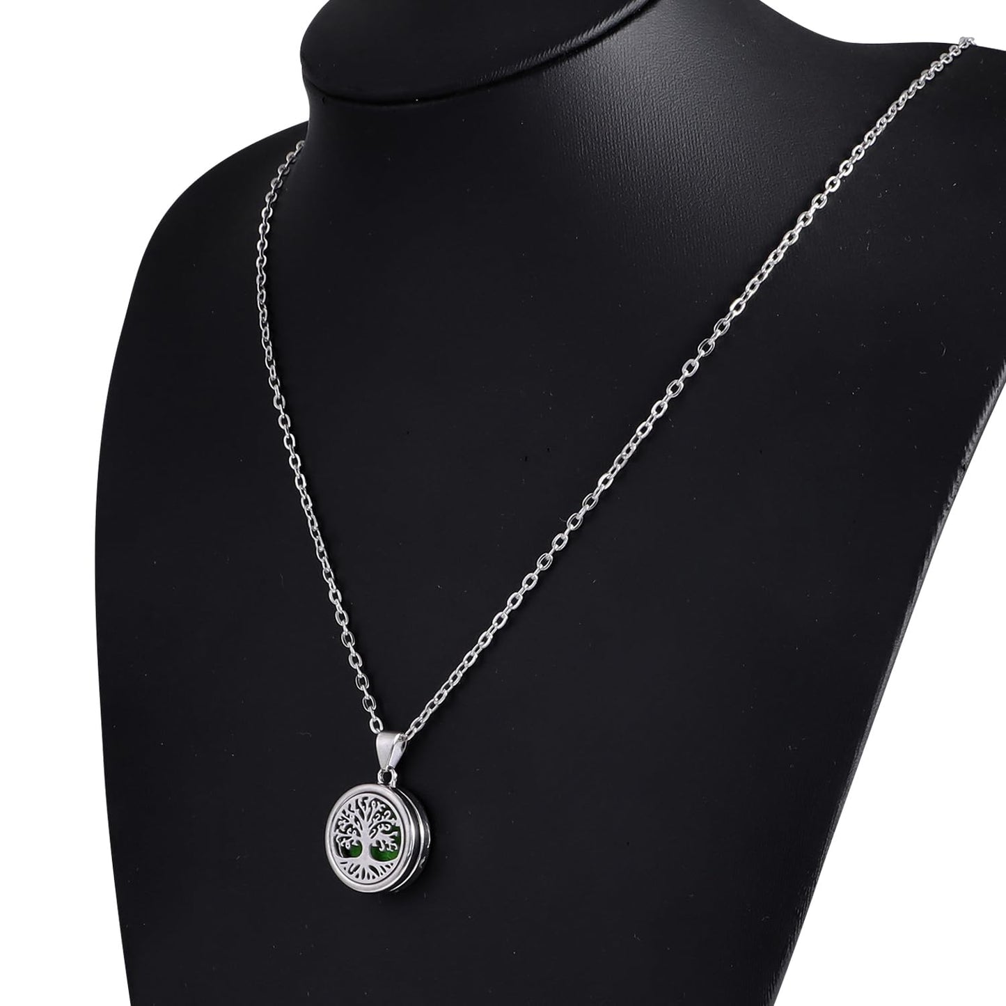YWLI Essential Oil Diffuser Necklace Aromatherapy Locket Pendant Necklace Stainless Steel Tree of Life Necklace Pendant with 10 Pcs Refill Pads