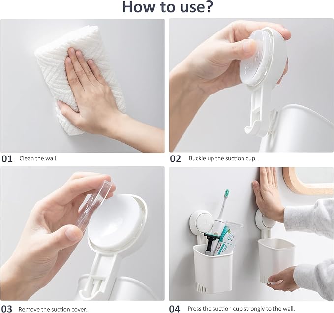 TAILI Suction Toothbrush Holder 2 Pack, Tumblers Replacement Shower Toothbrush Holder for Wall, Powerful Toothpaste Toothbrush Suction Cup, Self-draining Shower Razor Holder, Kitchen Tableware Holder