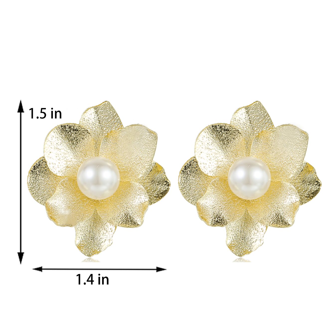 Xalroco Pearl 14K Gold Flower Stud Earrings (Gold Flower Pearl Earrings)