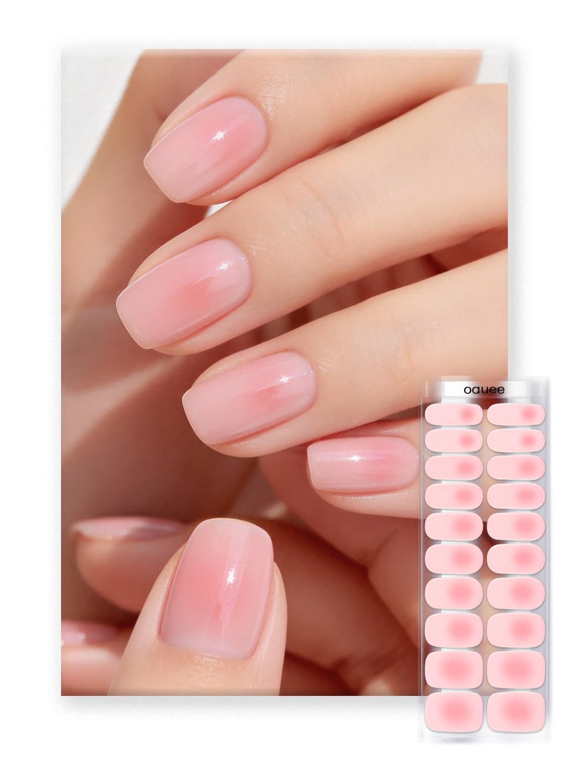 Oauee Semi Cured Gel Nail Strips | Built-In Gel Top Coat | UV Light Required | Salon Quality, Easy Application And Removal (Blush)