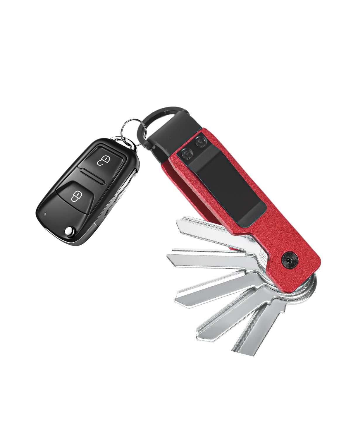 KIEIYI Carbon Fiber Keychain Organizer, Key Ring Holder for 2-6 Keys, Car Key Accessories (Aluminum Alloy Red)