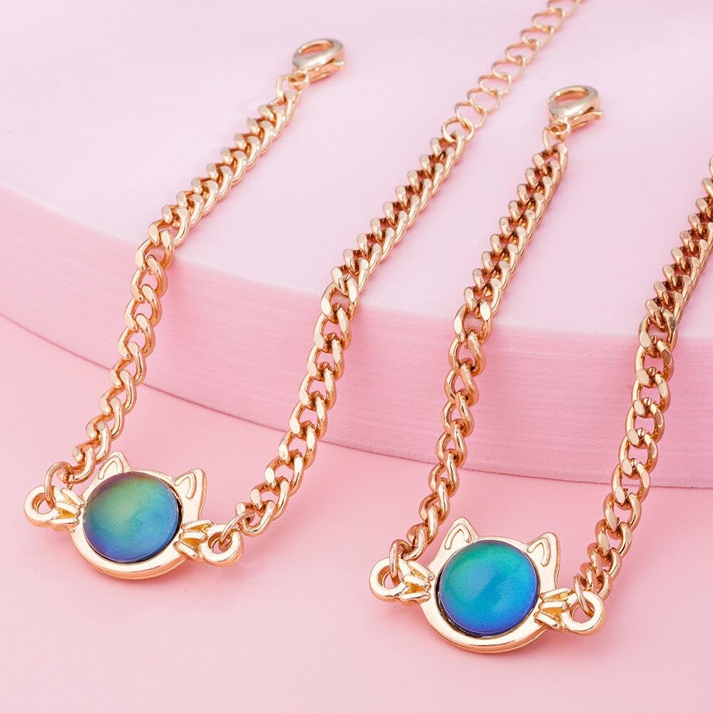 Dinosaur Frog Turtle Dragon Color Changing Mood Bracelet Set for Women Emotion Feeling Temperature Sensing Wrap Bracelet with Card Friendship Jewelry-Cat