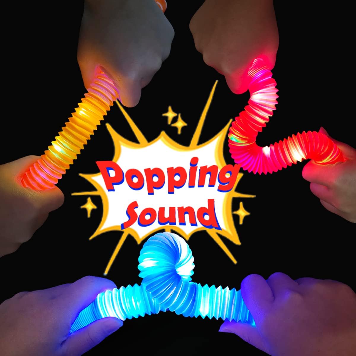 Glow Sticks Stocking Stuffers for Toddlers-6 PCS Light Up Pop Tube Party Favors Toys Gifts for Kids,Christmas LED Bracelet Necklace Accessories,Fun Camping Essentials Games Activities for Boys Girls