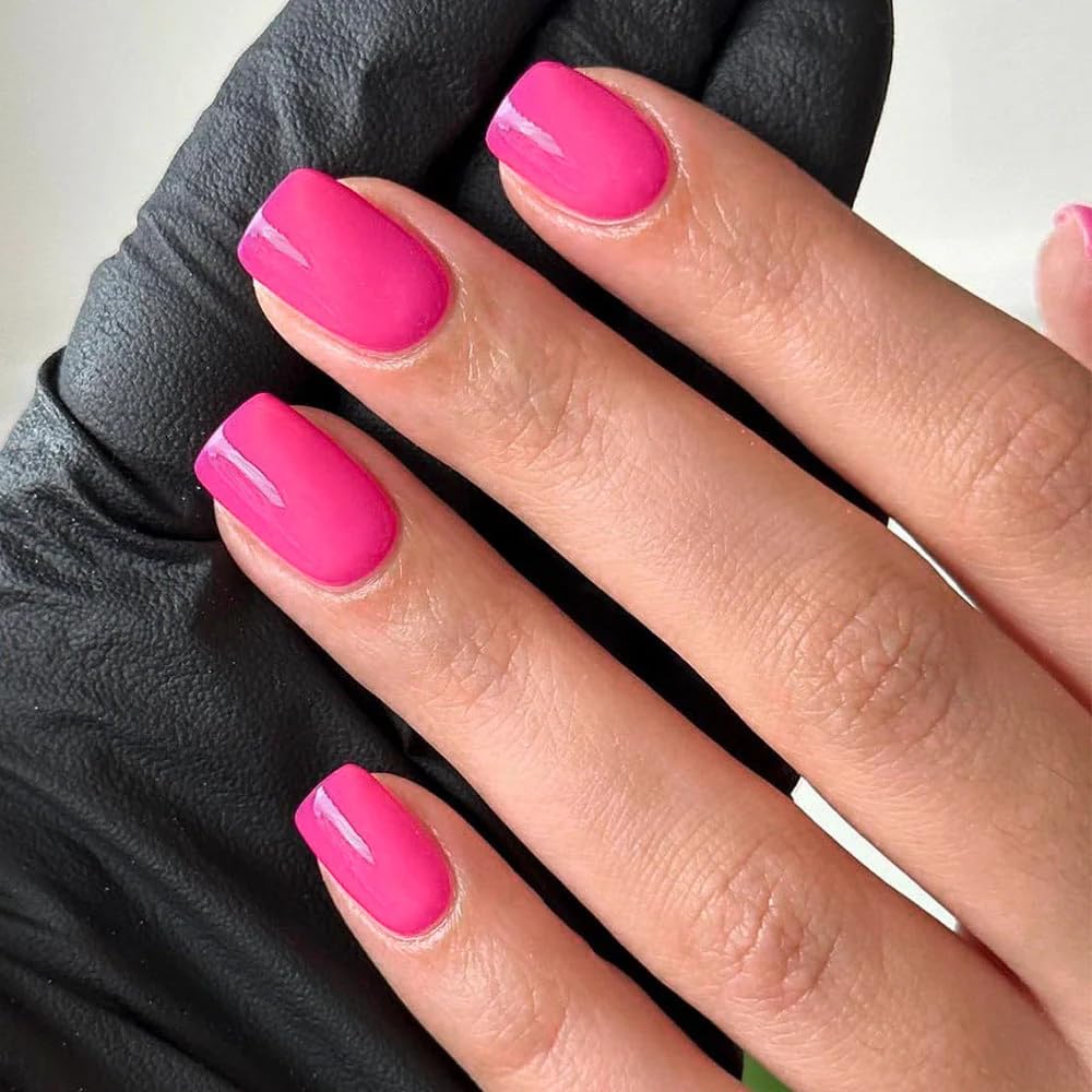 Curvlife Press on Nails Acrylic Fake Nails with Bright Pink Design Full Cover False Nails Reusable Nail Kit with Nail Glue Adhesive Tabs Nail File Artificial Glue on Nails