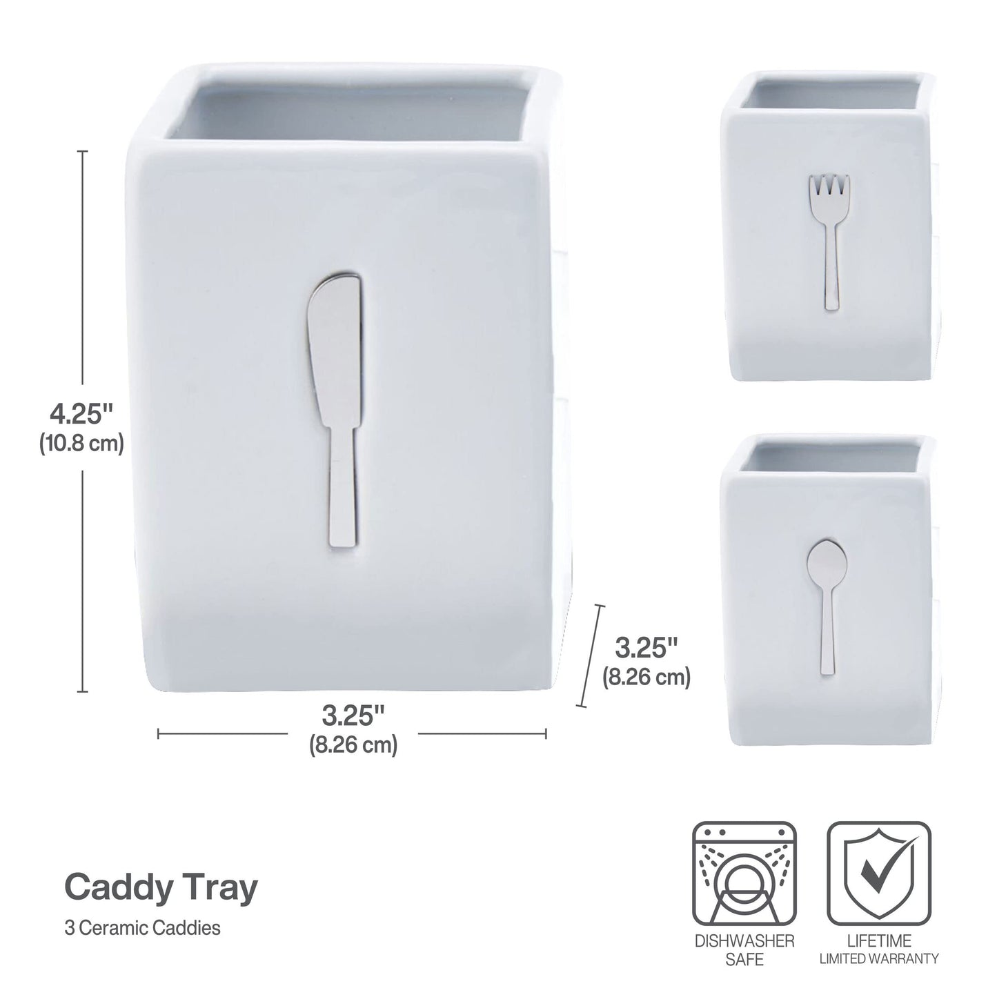 Towle Living 3-Piece Ceramic Caddy with Wood Tray, White, Black