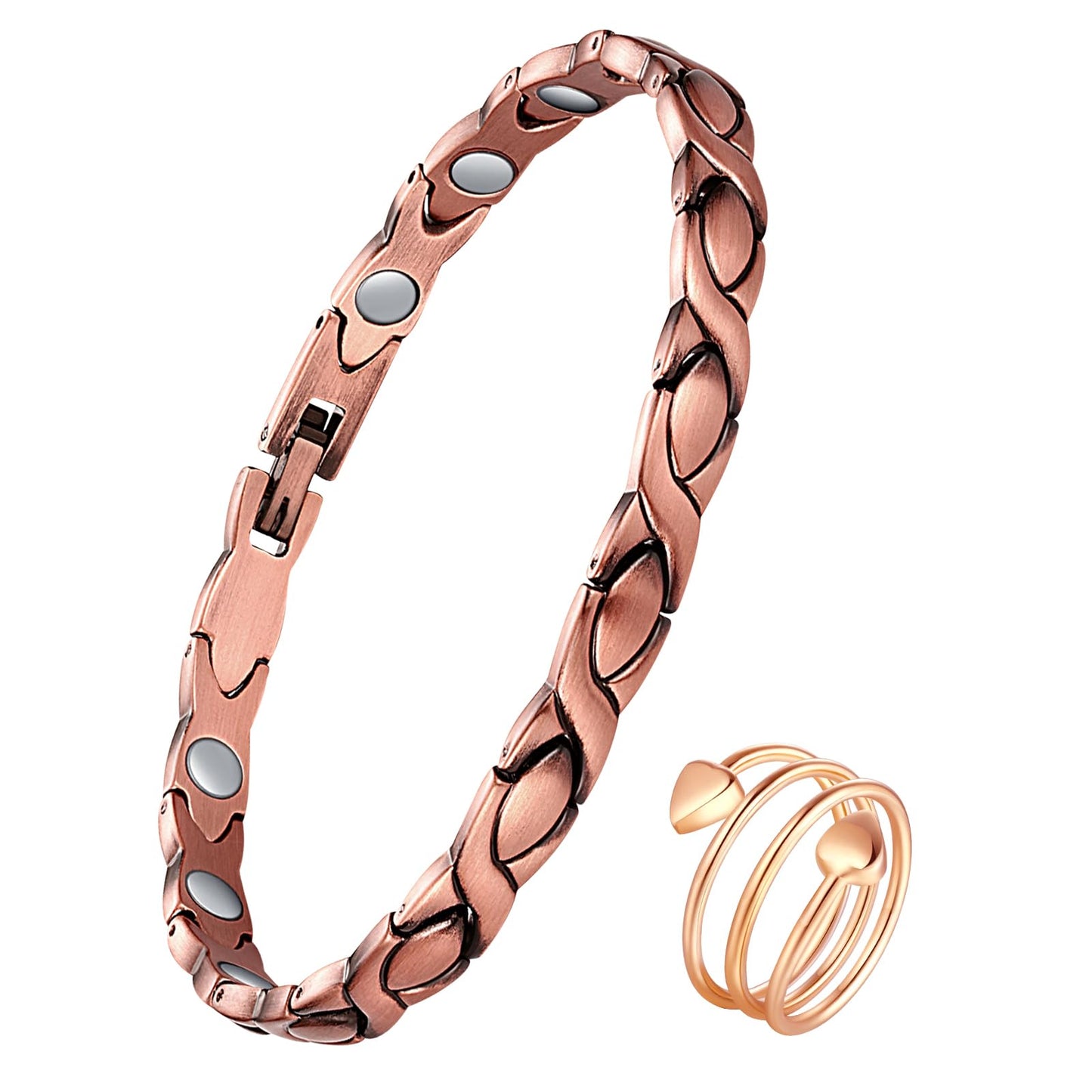 Jeracol Copper Bracelets for Women Lymph Detox Magnetic Bracelets, 100% Solid Pure Copper Bracelet with 3800 Gauss Magnets with Adjustable, Jewelry Gift