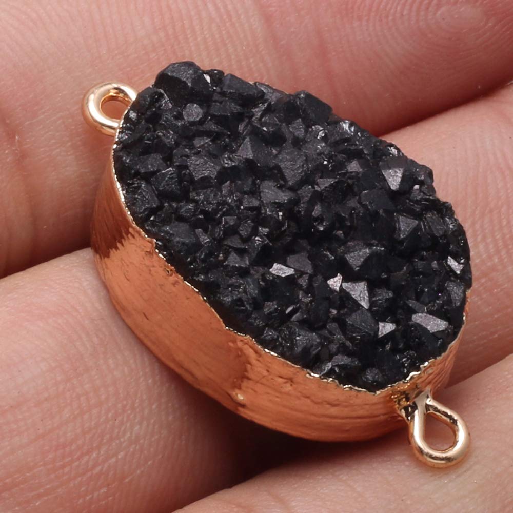 LHJ 5Pcs Natural Druzy Agate Connectors Random Color Stone Pendant Charms for Making Necklace Craft