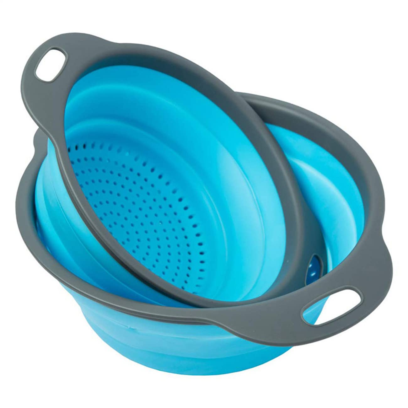 CdyBox New Version 11Pack Silicone Kitchen Strainer Collapsible Colander with Foldable Silicone Measuring Spoon Measuring Cup Kitchen Good Tools (Blue) 9.6 * 1.1