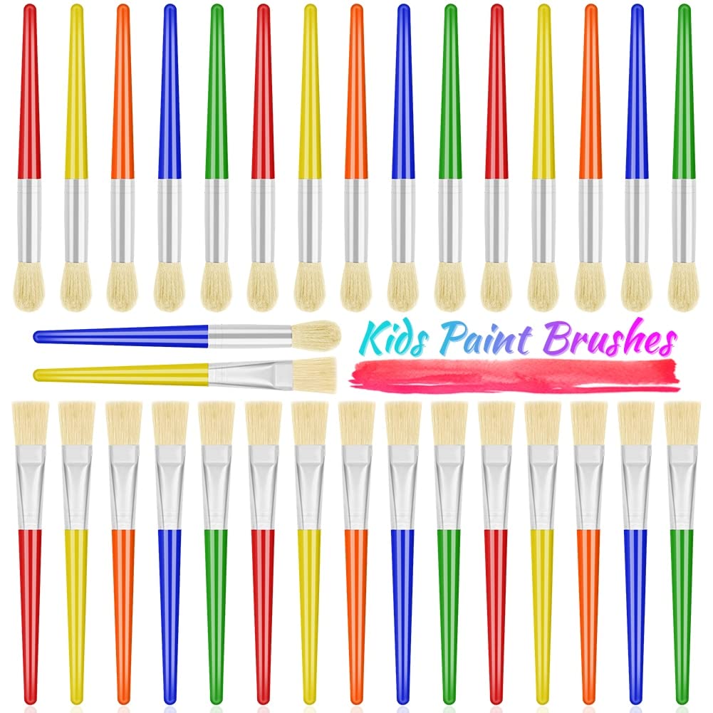 Anezus 30 Kids Paint Brushes Set with Jumbo Round Watercolor and Large Flat Craft Brushes