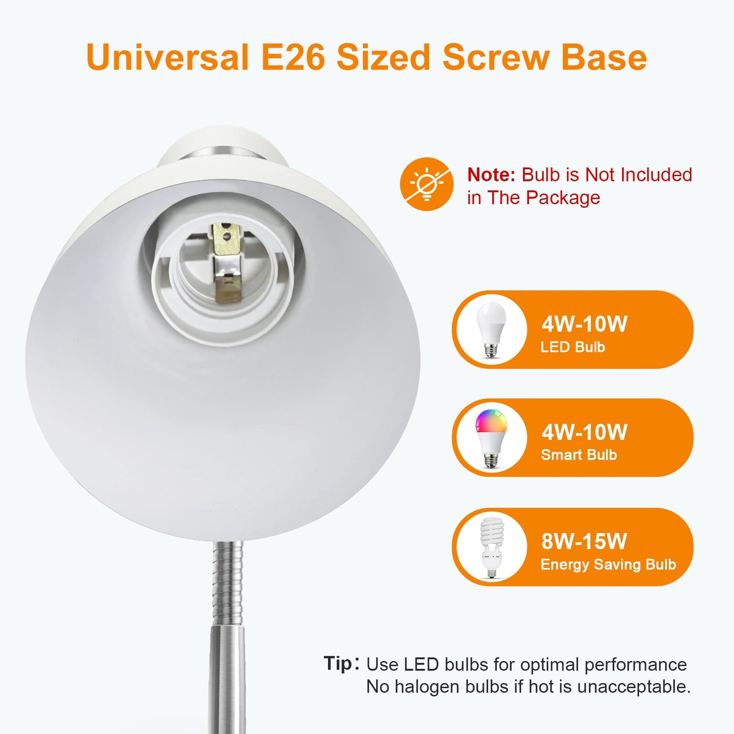LEPOWER Metal Desk Lamp, Adjustable Goose Neck Table Lamp, Eye-Caring Study Desk Lamps for Bedroom, Study Room and Office (White)