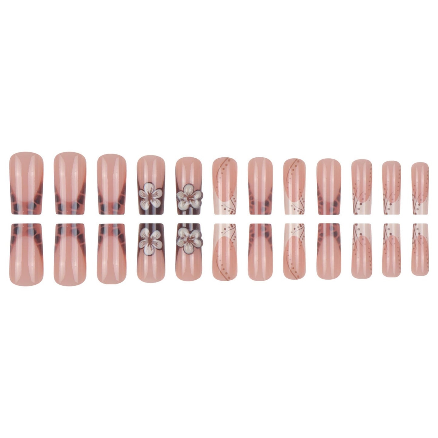 Long Press on Nails Square Fake Nails Brown Artificial Nail Leopard 3D Flowers Stick on Nail for Women 24pcs