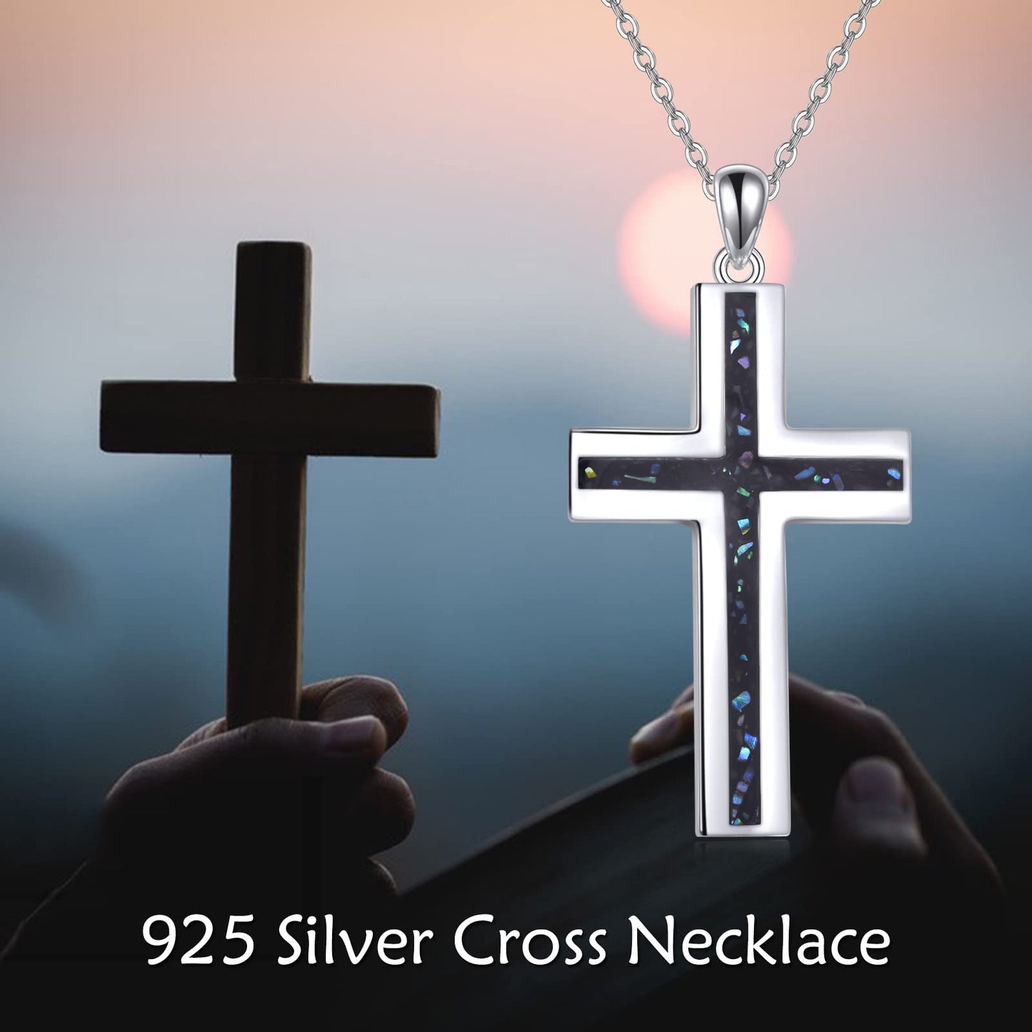 YFN Cross Necklace Sterling Silver Abalone Shell Cross Pendant Jewelry Gifts for Women Men