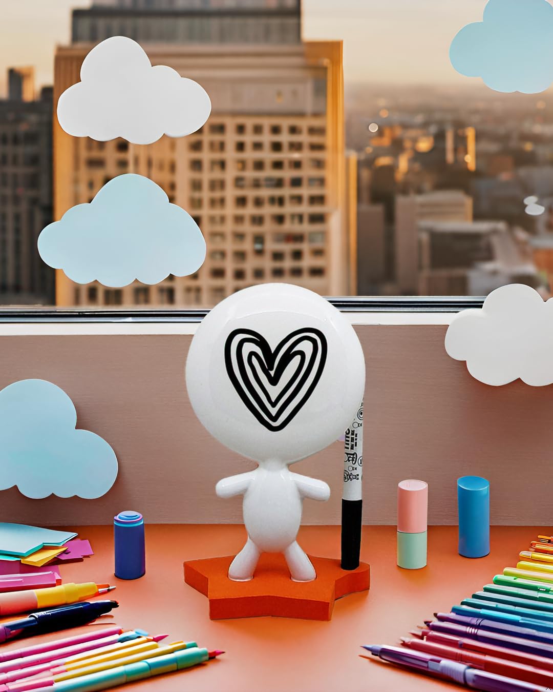 Coworkers Office Gift - Dry Erase Board - Back to School Gifts - Ceramic Whiteboard Doll - TITTO Star, Draw Your Ideas - Home Decor Design (Orange)